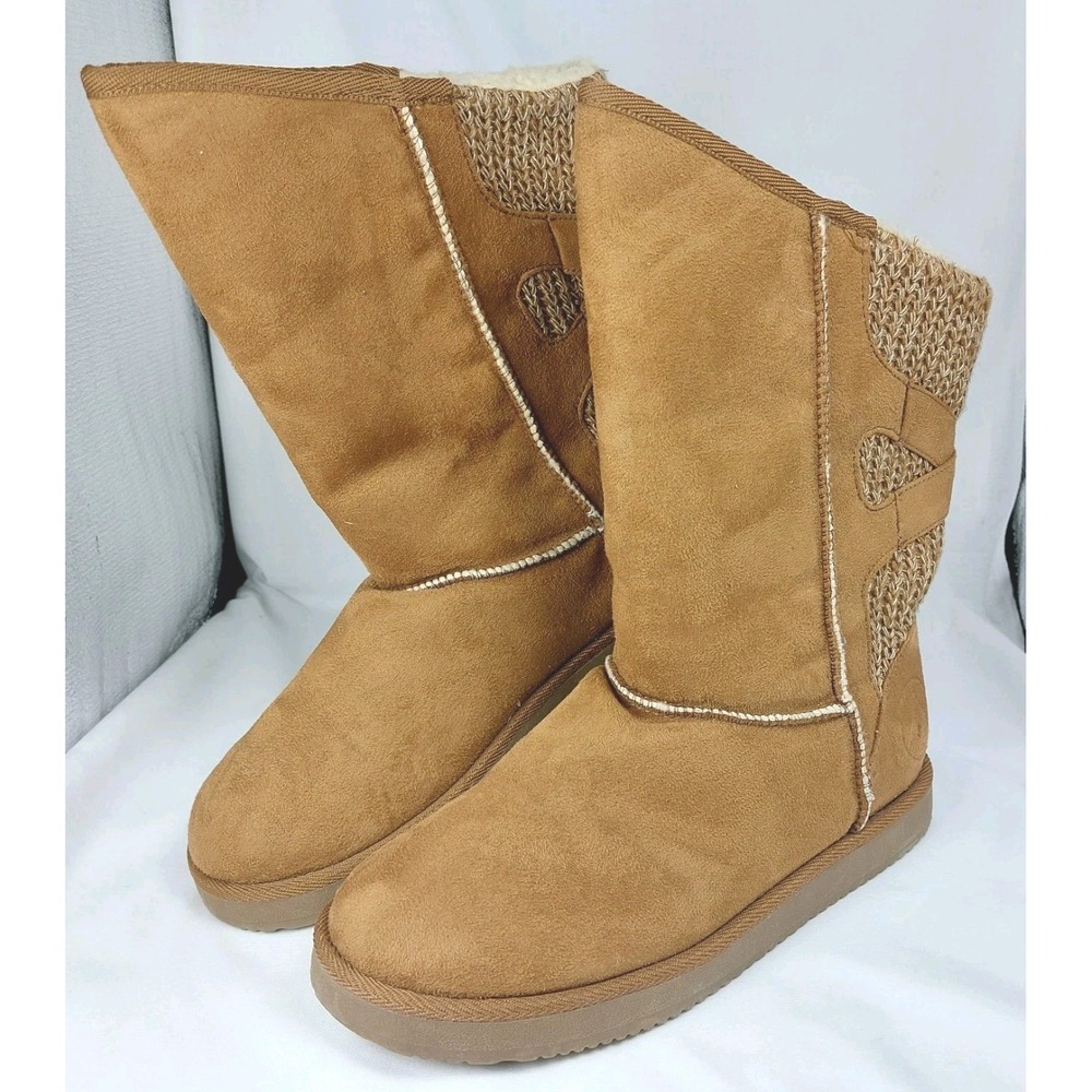 AIRWALK Vale Winter‎ Boots Womens Size 11 Cognac Tan Faux Sheepskin Lined